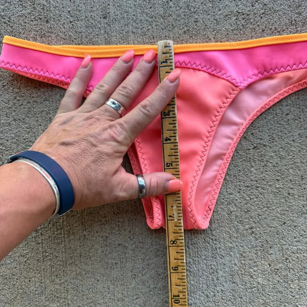 Victoria's Secret The Itsy Bikini Bottom Coral Pink Orange Colorblock SMALL
